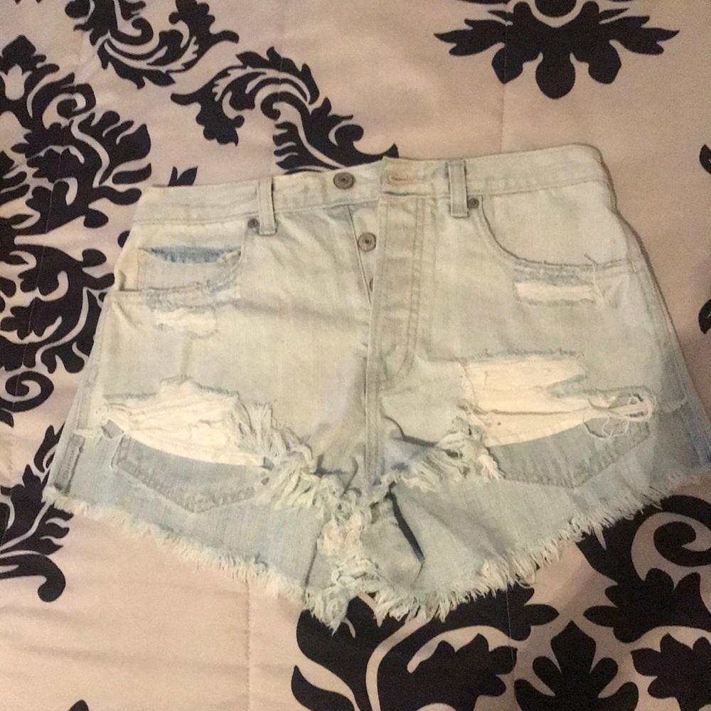 High Rise Destroyed Denim Shorts